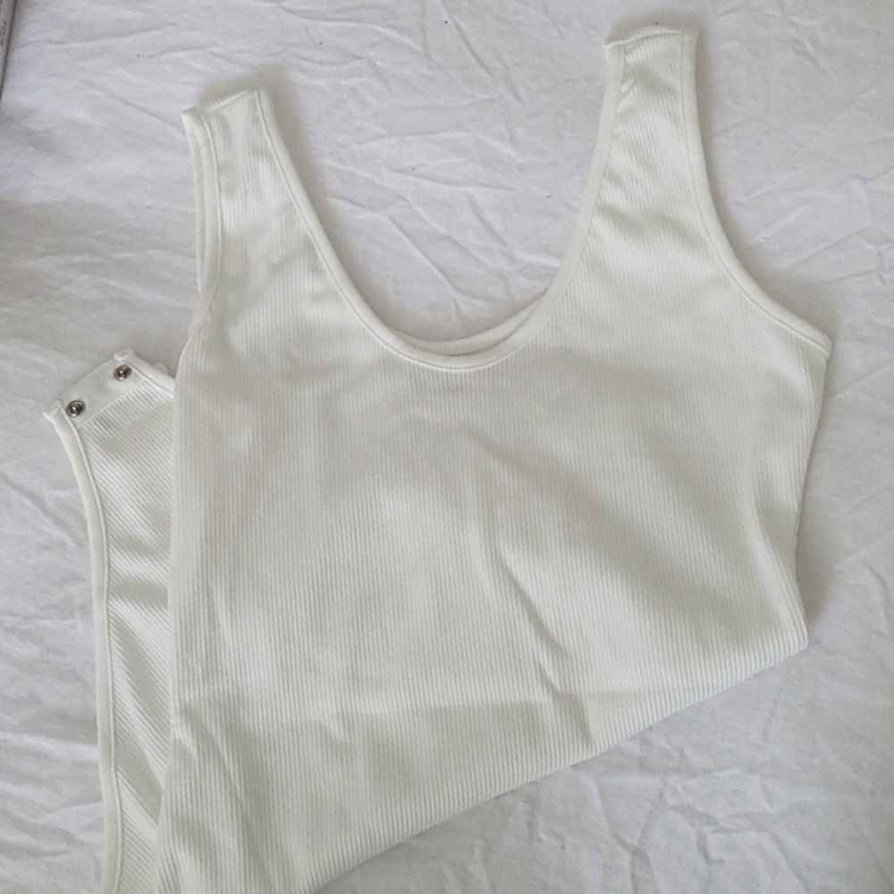 VNeck White Rivbed Bodysuit